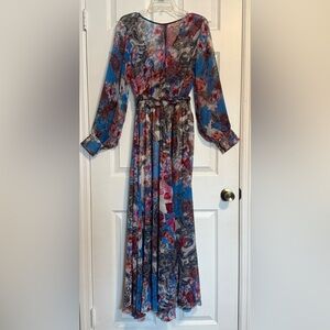 Spy Zone Exchange Chiffon Multicolor Blue Pink Floral Maxi Dress Size Small